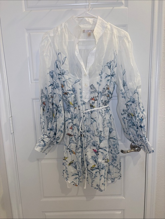Banana Republic Dresses & Skirts - Banana Republic Floral Bird Print Ramie Blouse Tie Waist Sheer Lightweight XS
